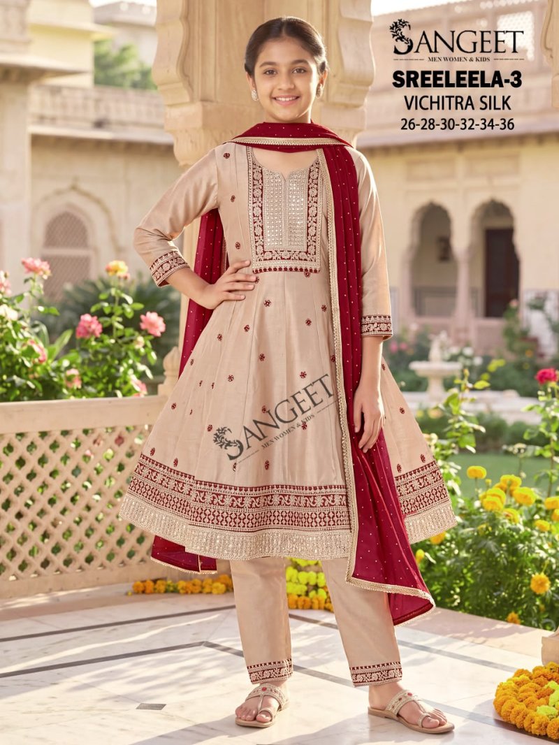 Sreeleela Vol 3 By Sangeet Kids Vichitra Silk Kurti Set 